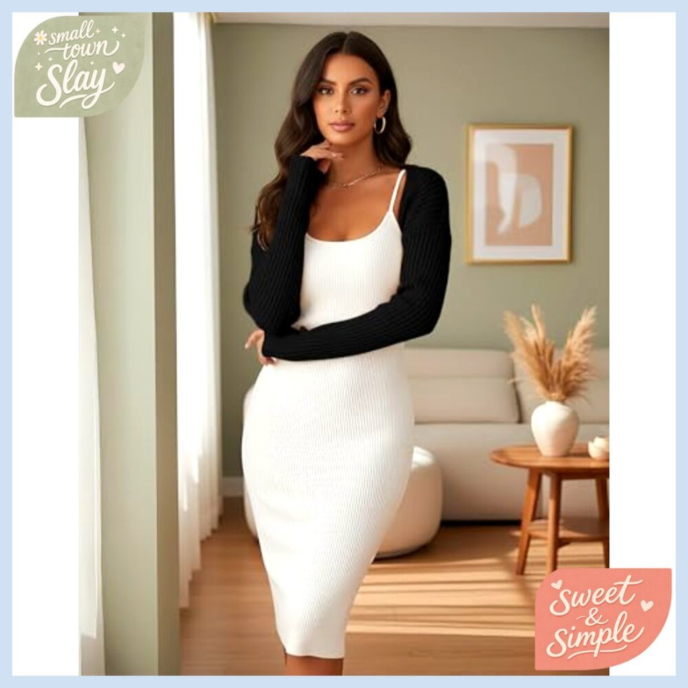 2 Pack Cropped Cardigan Shrugs Open Front Long Sleeve Y2K Winter Layering - Picture 6 of 7